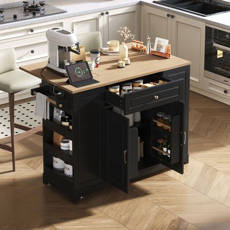 Tisch Küchentisch mobil ausziehbar MDF Schwarz Natur OKMYHOME (1/5)