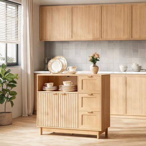 Buffet coloris bois en mDF panneau de particules 90 x 35 x 80 cm (1/5)