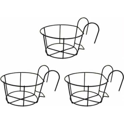 Set di 3 vasi da fiori sospesi per ringhiere - Realizzati in ferro - Per balconi, verande, recinzioni