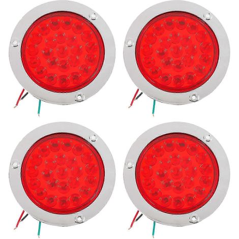 Lot de 4 feux arrière ronds à LED rouges pour remorque, 24 LED, montage sur bride, étanches, chromés, 10 cm (4 pouces), feu stop (1/5)