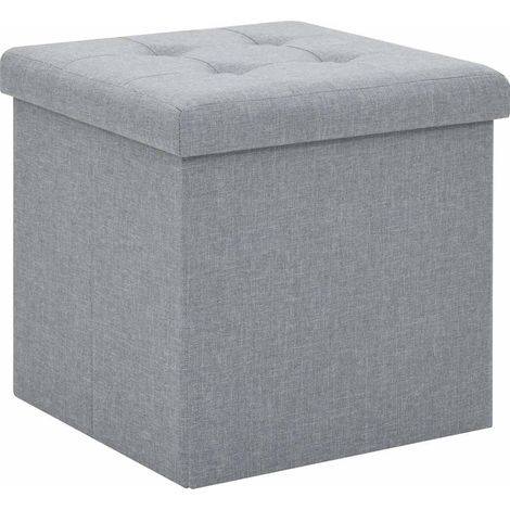 vidaXL Taburete plegable con almacenaje lino sintético gris claro (1/5)