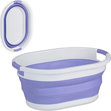 Panier à Linge, 36 litres, en Plastique, Pliable, Rangement Peu encombrant, avec poignées, Violet/Blanc (1/5)