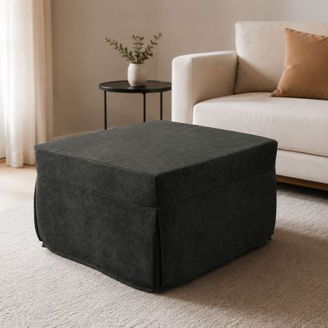 Dmora Puof trasformabile in letto singolo, Made in Italy, Letto pieghevole, Pouf in tessuto sfoderabile salvaspazio da soggiorno, cm 78x78/195h45, Grigio, con imballo rinforzato (1/5)