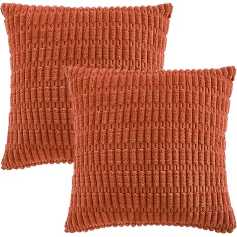 Housse De Coussin - Velours Côtelé Orange Boho 45x45 Cm - Pour Salon Chambre Canapé - Lot De 2 (1/5)