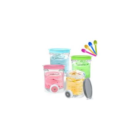 Pour 4 pièces Ninja Swirl Creami conteneur 480 ml récipient à crème glacée pour sorbetières Ninja Creami séries NC701 et NC700 - Sans BPA lavable au lave-vaisselle(pack de 4 avec cuillères colorées) (1/5)