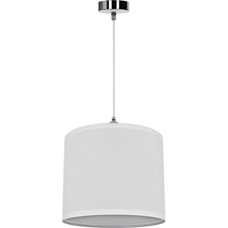 Suspension Lumineuse Abat-Jour Cylindrique en Tissu Blanc Douille E27 Style Nordique Doux Sans Ampoule Ambiance Chaleureuse