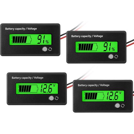 2 Pcs DC 12V 24V 36V 48V 72V Compteur Batterie avec Alarme, Indicateur de Tension Capacité Batterie Moniteurs Jauge Batterie Plomb-Acide et Indicateur Batterie Lithium-Ion (Vert) (1/5)