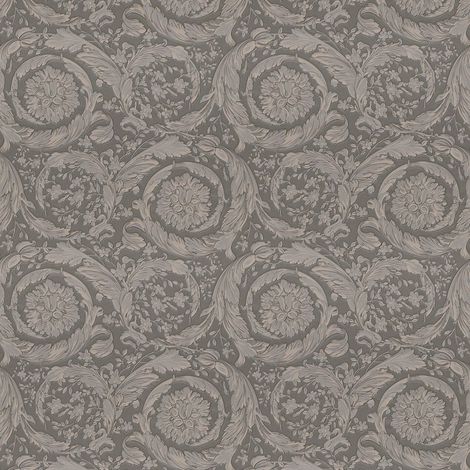 Empapelado de lujo exclusivo Profhome 935836 papel pintado no tejido texturado con ornamentos florales brillante plata gris marrón 7,035 m2