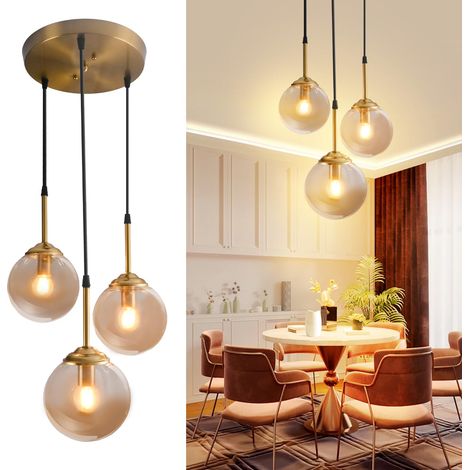 Lustre moderne en métal de luxe nordique créatif transparent/fumé gris/ambre boule de verre lampe suspendue cluster e27 îlot de cuisine salon salle (1/5)
