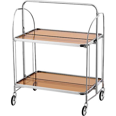 Chariot de rangement roulant 2 niveaux, verre trempé et acier inoxydable, étagère mobile utilitaire pour salon, chambre, salle à manger, couleur fauve. (1/5)