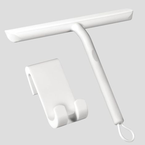 Duschabzieher, streifenfreier Duschabzieher für Glastüren, Badezimmerabzieher mit Halterung - 21 cm Weiß, Silikonabzieher für Duschtüren, Autofenster, Spiegel usw. (1/5)