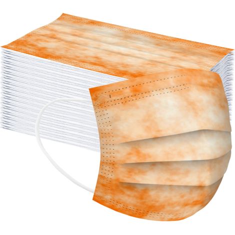 Confezione da 50 mascherine 3D monouso per uomo e donna, tre strati di tessuto non tessuto meltblown, traspiranti e antipolvere, 17,5 x 9,5 cm, arancione (1/5)
