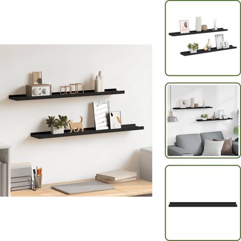Étagères à rebord pour cadre photo 2 pcs Noir 80x9x3 cm MDF - Étagères Murales - Étagères Déco - Rangement Mural - Décoration Murale - Cadres Photo (1/5)