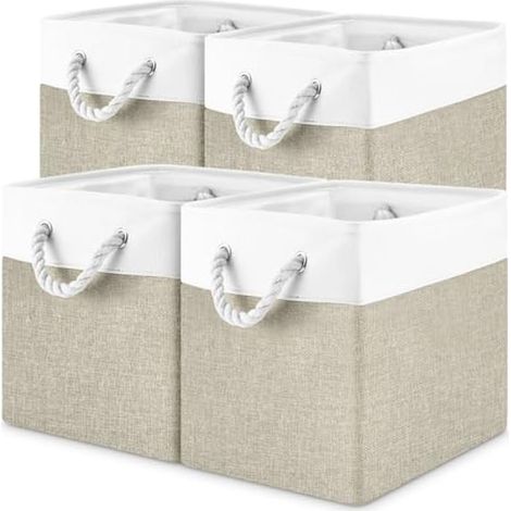Paniers de rangement en tissu, lot de 4 boîtes pliables lavables avec poignée de transport 28 x 28 x 28 cm - Idéal pour armoires, bibliothèques, jouets, étagères (1/4)