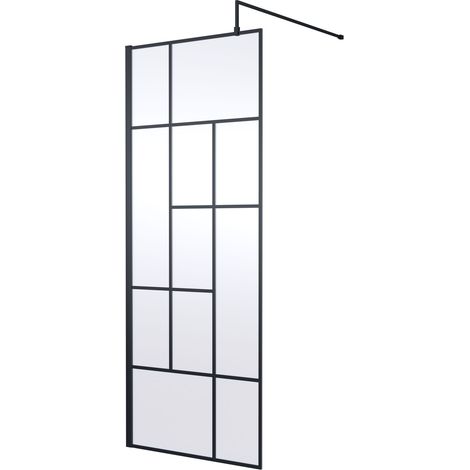 Balterley Rolleston Contemporary Bathroom Abstract Frame Design 8mm Glass Wetroom Screen, 1950 x 800 x 14mm, Matt Black