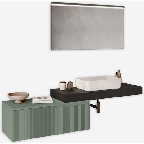 Mobile bagno sospeso con specchio LED e lavabo base antracite Venere - Verde