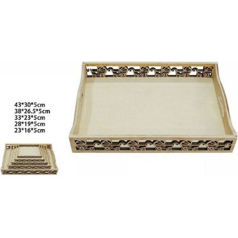 TrAdE Shop Traesio - Set 5pz Cassette Vassoi In Legno Naturale Decorato Varie Misure Decoupage 53395a -