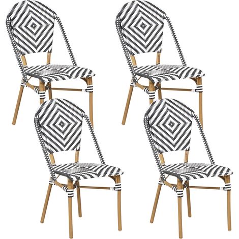 Conjunto de 4 sillas de jardín asiento de ratán blanco y negro marco de aluminio conjunto de interior y exterior Rifreddo