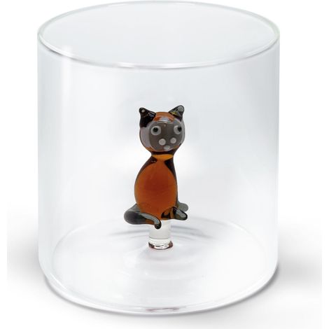 WD LifeStyle Bicchiere Vetro Borosilicato Cc 250 ml Decoro Gatto Siamese