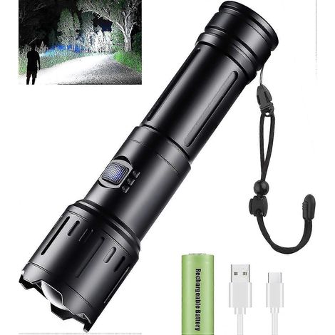 Lampe torche LED ultra-lumineuse, rechargeable avec zoom, lampe torche tactique (1/5)