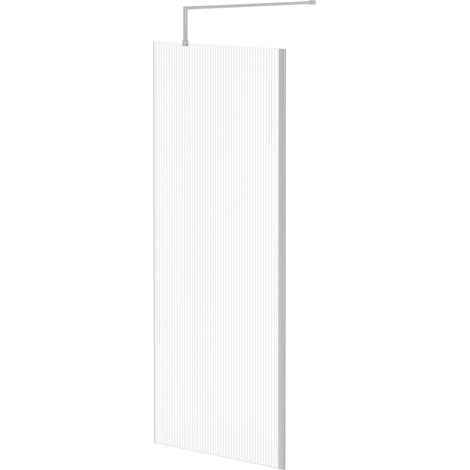Pacco 8mm Fluted Glass Polished Chrome 1850mm x 800mm Walk In Shower Screen including Wall Channel and Support Bar (1/5)