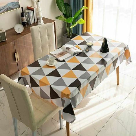 Nappes Nappe Rectangulaire PVC Essuyable Tissu de Table Etanche Facile Nettoyer Nappe Treillis Triangulaire Style Nordique (Jaune, 120×120cm) (1/5)