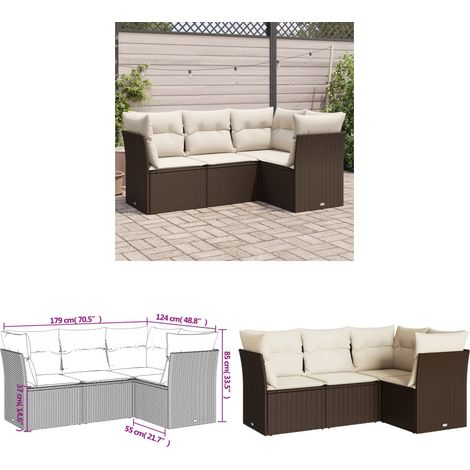4-tlg. Garten-Sofagarnitur mit Kissen Braun Poly Rattan - Esszimmergarnitur - Sofa Set - Gartenmöbel - Outdoor Möbel - Lounge Sofa - Home & Living
