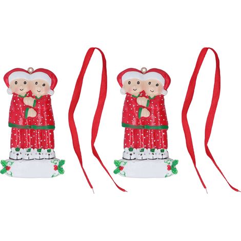 Lot de 2 ornements de Noël en résine sculptée, peints à la main, pour suspension décorative à la maison, 22 W252 (1/5)