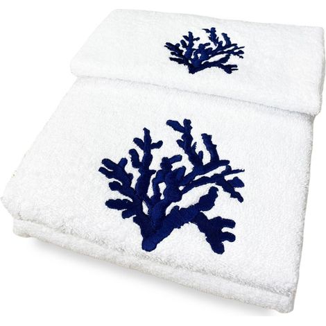 SET asciugamani CORALLO BLU puro cotone Made in Italy
