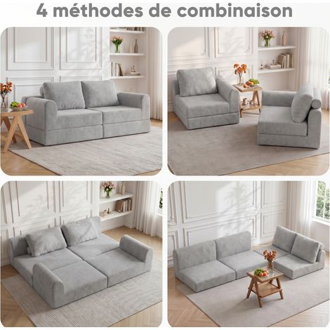 Sofá cama convertible 160x80x78 cm de franela gris, compacto, FloraGrace (1/5)