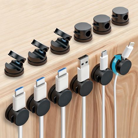 Lot de 12 clips de support de câble à ressort, gestion des cordons, verrouillage en 1S, organisateur de fils, rangement de bureau, support de câble de charge de téléphone (noir) (1/5)