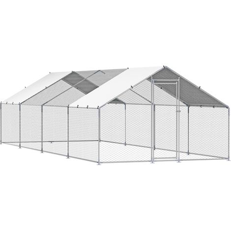 Mophorn Pollaio in Metallo 3 x 8 x 2 m con Copertura e Tetto a Guglia, Recinto Sicuro con Serratura per Pollame, Conigli e Anatre, Ideale per Cortile, Fattoria e Giardino (1/5)