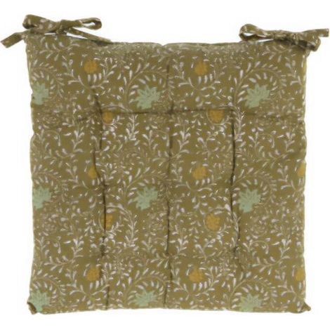 Coussin de chaise attaché, motif floral, 100 % coton, 40 x 40 cm.