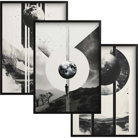 Peintures en noir et blanc, affiches, graphismes muraux modernes, décoration murale (1/5)