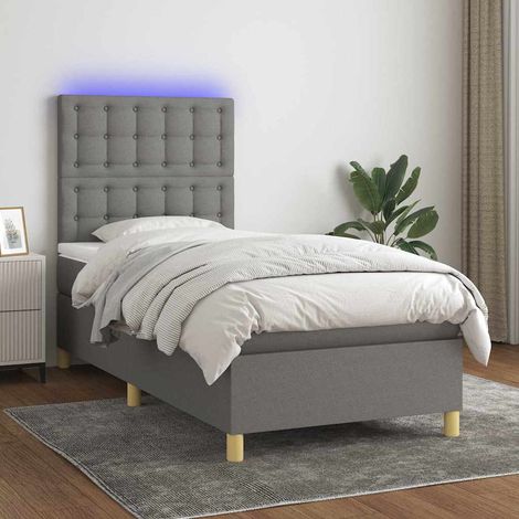Cama box spring colchón y luces LED tela gris oscuro 90x190 cm (1/5)