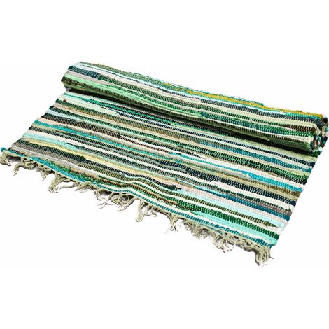 Grand Tapis Rag - 150x90cm - qualité premium - Verts Naturels- Vendu par 1 (1/4)