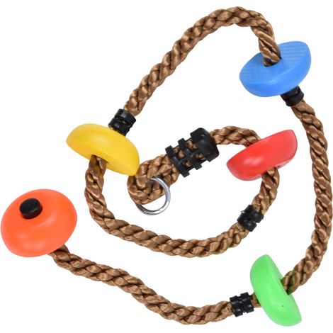 Balançoire disque de 194 cm avec corde et plateformes en plastique multicolores pour enfants, balcons et cours extérieures. (1/5)