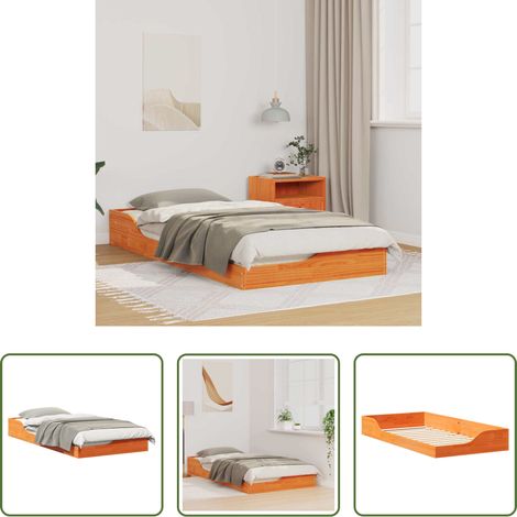 vidaXL Bois de pin - Cadre de lit Brun cire 75 x 190 cm Pin massif (1/5)