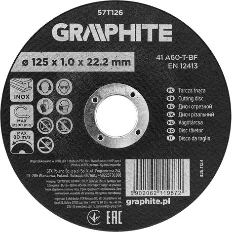 Trennscheibe, Korund für Metall/Edelstahl, 125 x 1,0 x 22,2 mm, 41 A60-T-BF, 110 Stück, Schachtel (1/5)