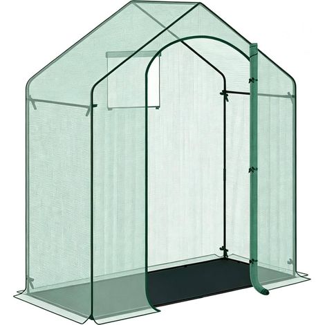 Serre tunnel de jardin 200 x 80 x 200 cm avec porte zippée enroulable, fenêtre relevable, structure en acier et bâche PE verte pour balcon, terrasse et potager  CHICFURN (1/5)