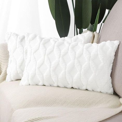Blanc 30 x 50 cm Lot de 2 Doux Peluche Laine Courte Velours Décoratif Housses de Coussin Luxe Style pour canapé Chambre (1/5)