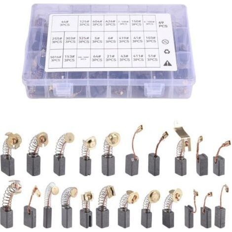 Lot 69 Balais Charbon 23 Tailles, Charbon Moteur pour Meuleuse Perceuse Outils Électriques Pièces Rechange