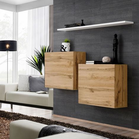 Lot de 2 Blocs & Étagère "Switch SBI" 130cm Naturel & Blanc (1/3)