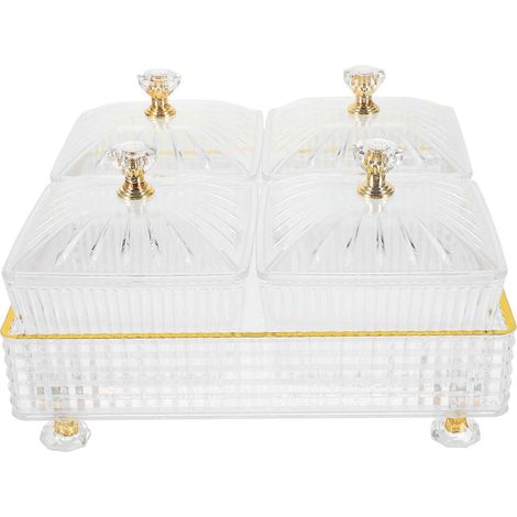 Set unterteilte Servierteller mit Tablett, Snackschale, Aufbewahrungsbehälter für Trockenfrüchte-18.5X18.5X11CM-Transparent (1/3)