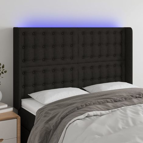 Tête de lit à LED Noir 147x16x118-128 Tissu (1/5)