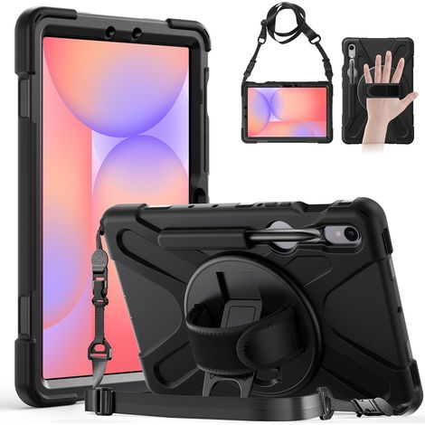 Coque Antichoc pour Samsung Galaxy Tab S10 FE 10.9/S10 Lite 2025/Tab S9 FE 2023/Tab S9/S8/S7 11", Étui Robuste avec Support Rotatif à 360°, Dragonne et Bandoulière Réglable, Porte-Stylet, Noir (1/5)
