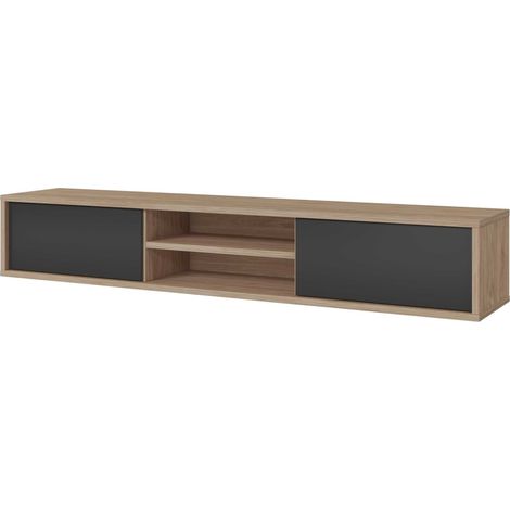 Mobile TV 180cm, 2 porte e 2 nicchie collezione MAANUM. Colore quercia chiara e grigio.