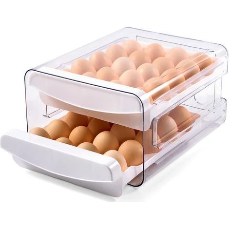 Distributeur d'œufs pour réfrigérateur, porte-œufs à double tiroir, rangement pratique pour cuisine, blanc, organisation optimale du frigo (1/5)