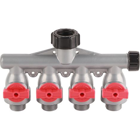 Robinet à eau en alliage de zinc G3/4in, répartiteur 4 voies, connecteur adaptateur vanne pour jardin, accessoire extérieur (1/5)