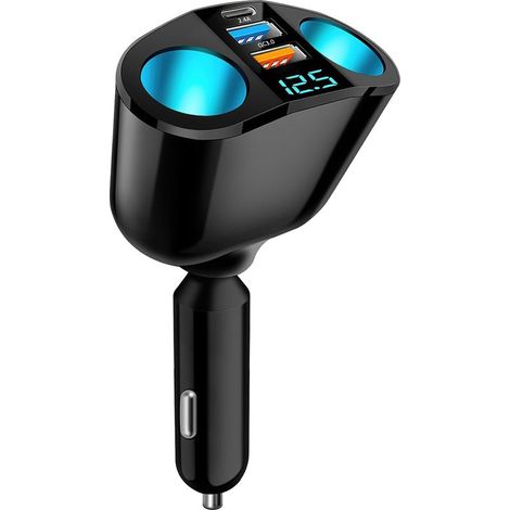 120W Chargeur Double Allume Cigare USB QC3.0 PD 12V/24V, Multiprise Sortie Voiture Rapide avec Voltmètre LED, Adaptateur USB Chargeur Portable Automobile pour Téléphone GPS Caméra (1/5)